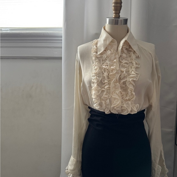Kenar Cream Ruffle Front Blouse - Picture 2 of 4
